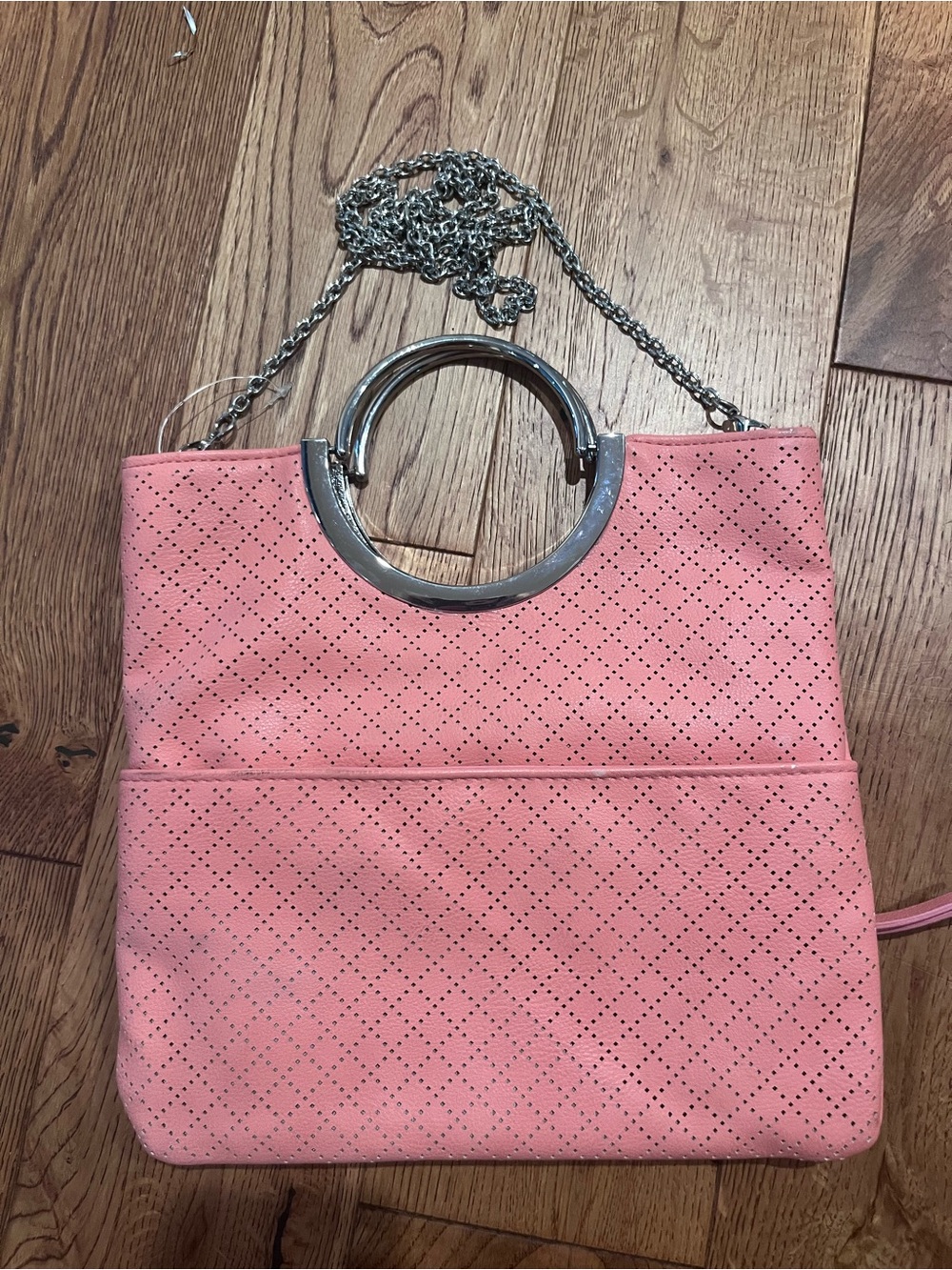Pink Perforated Faux Leather Bag